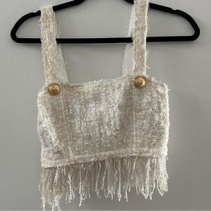 NWT Balmain Fringed Tweed Crop Top